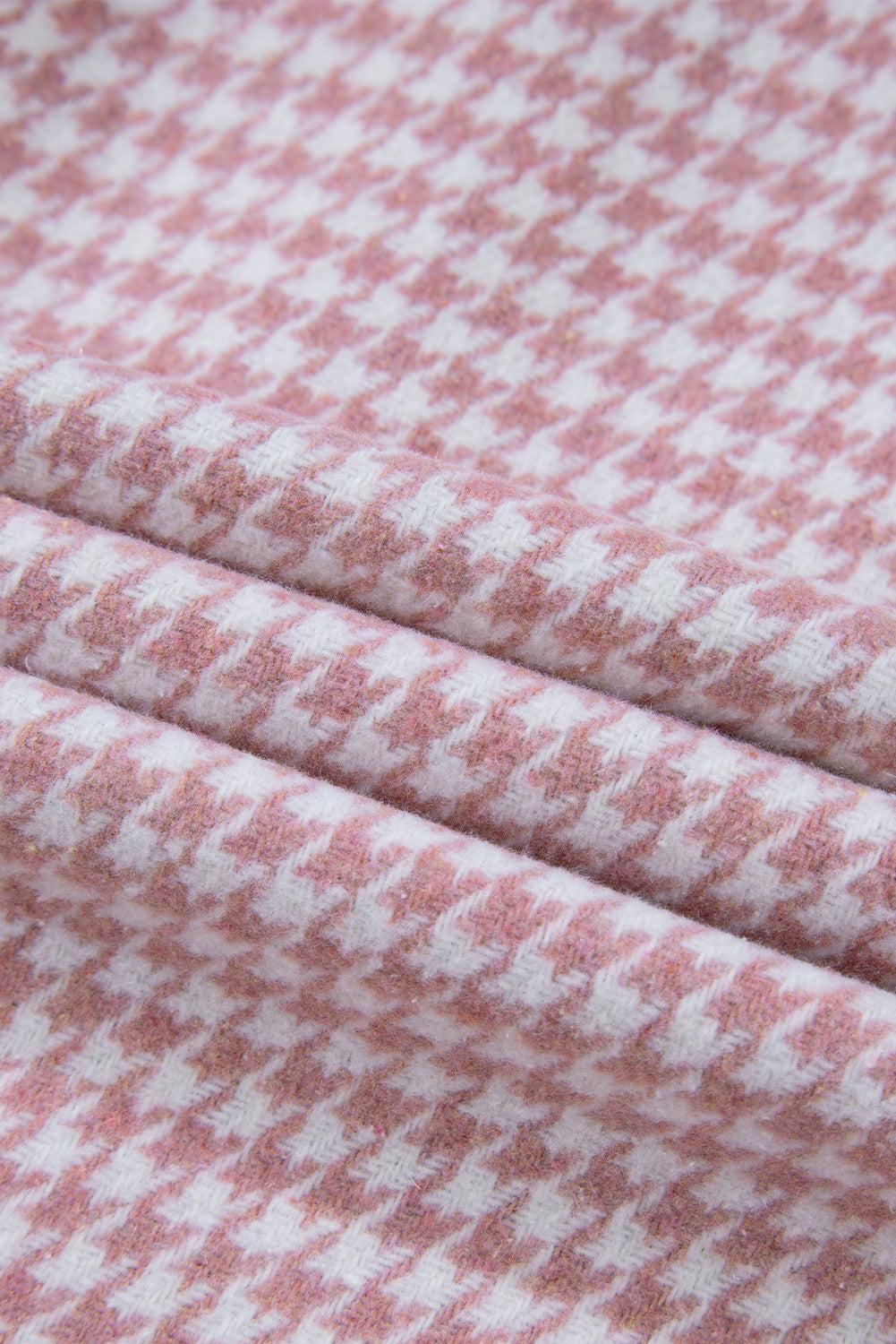 Pink Houndstooth Color Contrast Textured Patchwork Loose Shacket Jackets JT's Designer Fashion