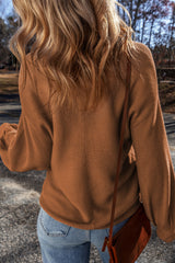 Camel Ribbed Knit Drop Sleeve V Neck Loose Fit Sweater Sweaters JT's Designer Fashion