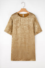 Gold Metallic Luster Crewneck Mini T-Shirt Dress T Shirt Dresses JT's Designer Fashion