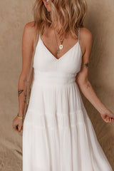 White Spaghetti Straps High Waist Elegant Long Dress Maxi Dresses JT's Designer Fashion
