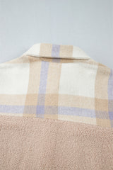 Smoke Gray Plaid Patchwork Collared Button-up Sherpa Long Coat Coats JT's Designer Fashion