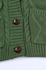Green Front Pockets Buttons Textured Cardigan Sweaters & Cardigans JT's Designer Fashion