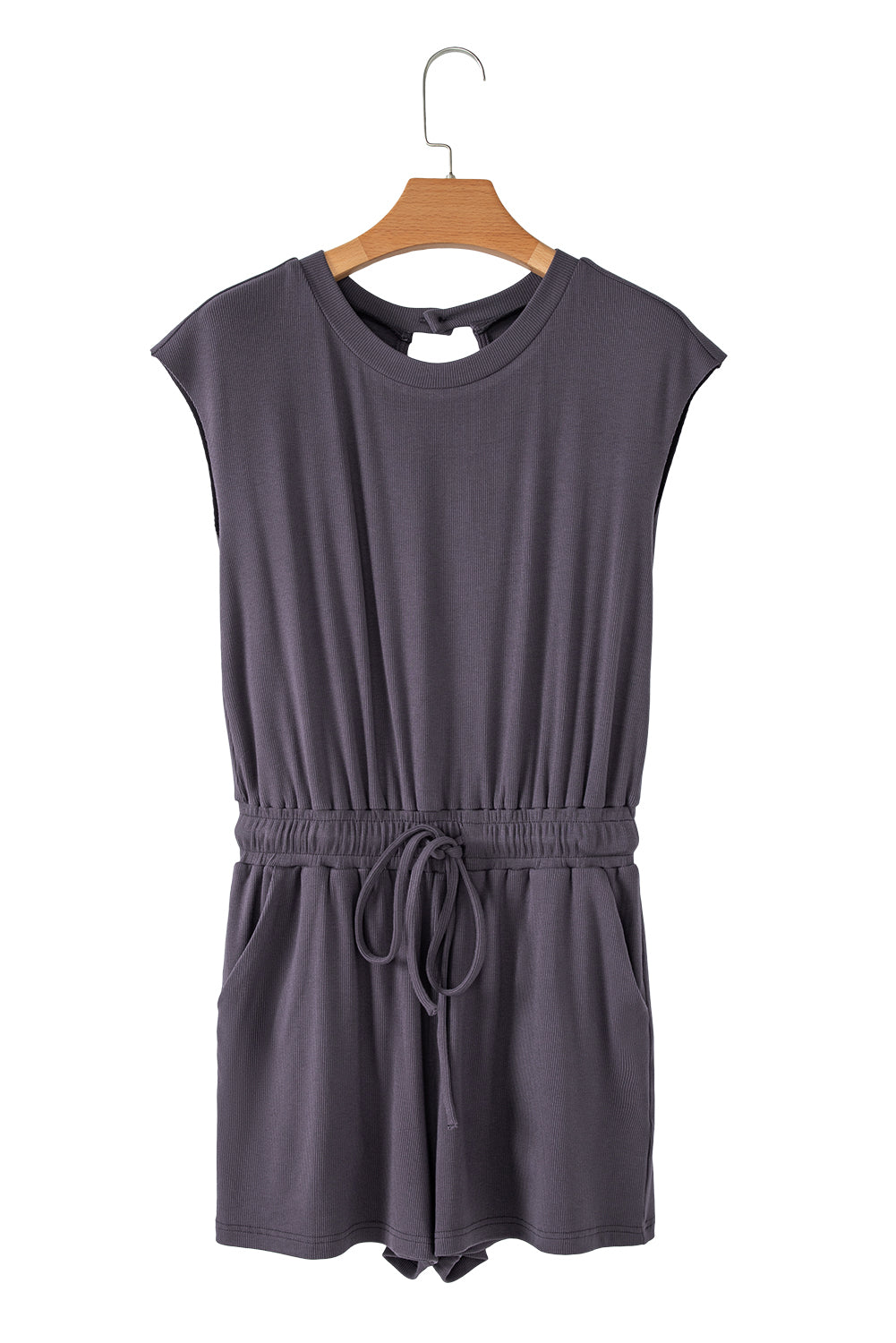Bristol Black Knit Open Back Cap Sleeve Drawstring Romper Jumpsuits & Rompers JT's Designer Fashion