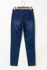 Ashleigh Blue Multiple Pockets Straight Leg Washed Stretchy Knit Casual Jeans Jeans JT's Designer Fashion