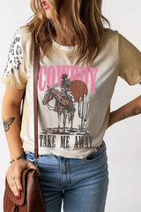 Khaki Western Cowboy TAKE ME AWYA Bleached Graphic T Shirt Graphic Tees JT's Designer Fashion