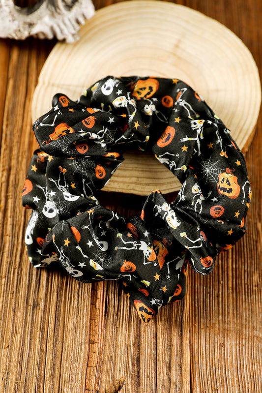 Black Halloween Pattern Print Hair Scrunchie Headwear JT's Designer Fashion