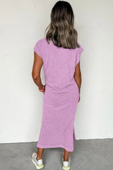 Wisteria Mineral Wash Pocketed T-shirt Long Dress T Shirt Dresses JT's Designer Fashion