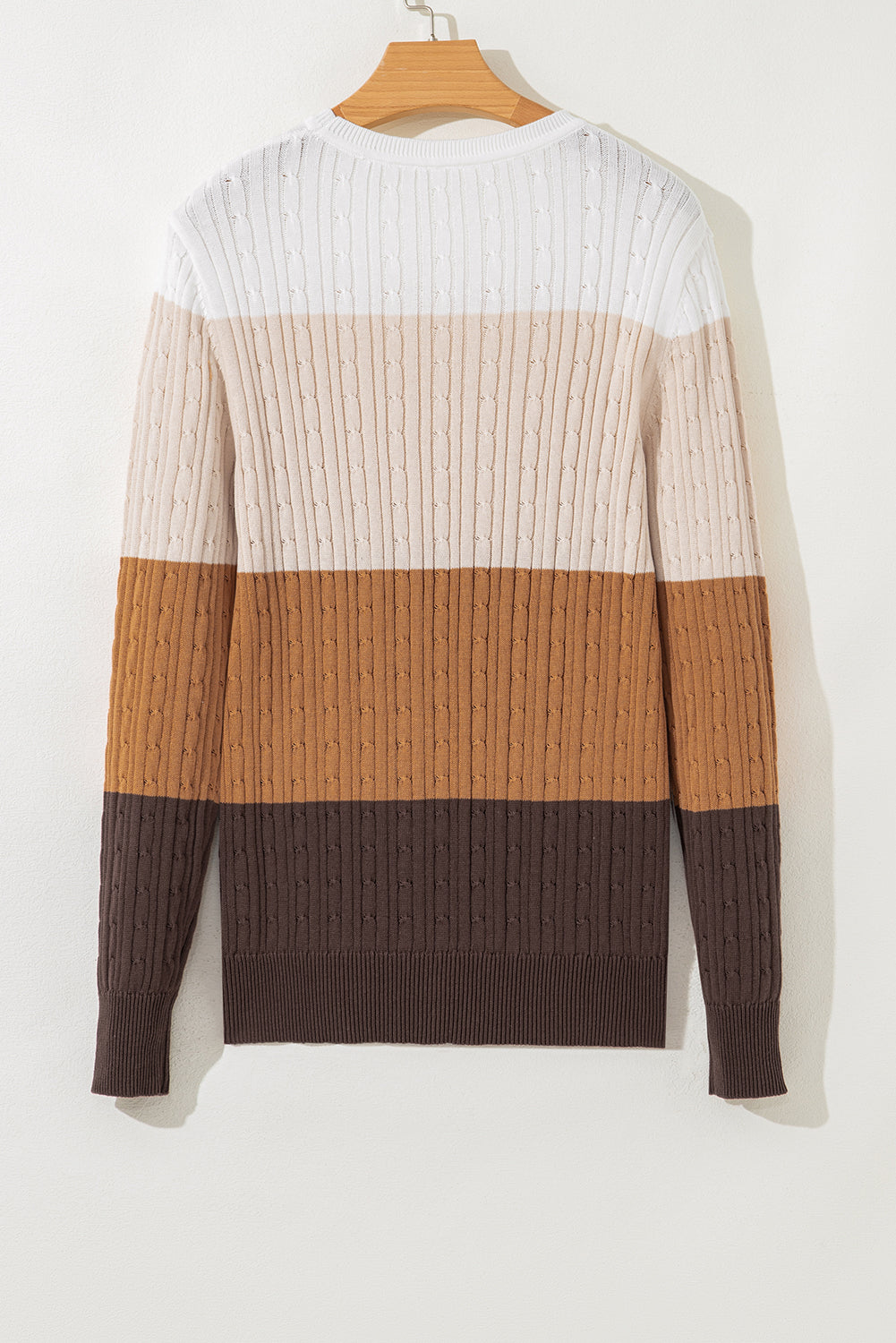 Khaki Colorblock Cable Knit Round Neck Sweater Sweaters JT's Designer Fashion