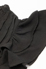Black Ruffle Sleeve V Neck Frilled Shift Dress Mini Dresses JT's Designer Fashion