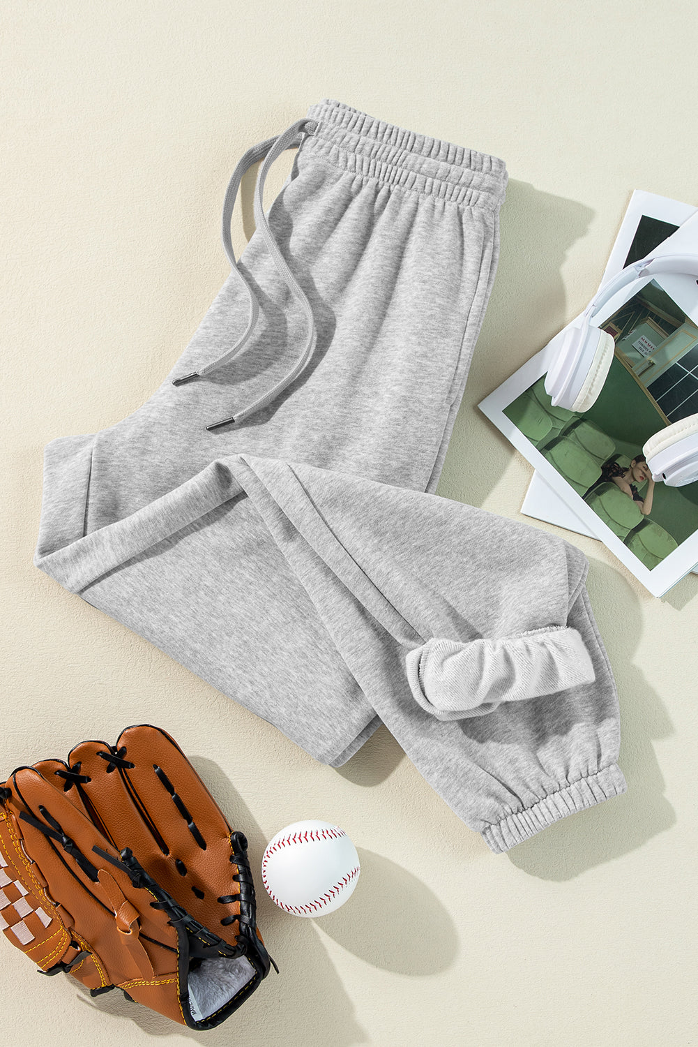 Light Grey Solid Color Fleece Lined Drawstring Waist Joggers Pants & Culotte JT's Designer Fashion