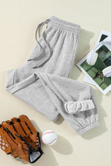 Light Grey Solid Color Fleece Lined Drawstring Waist Joggers Pants & Culotte JT's Designer Fashion