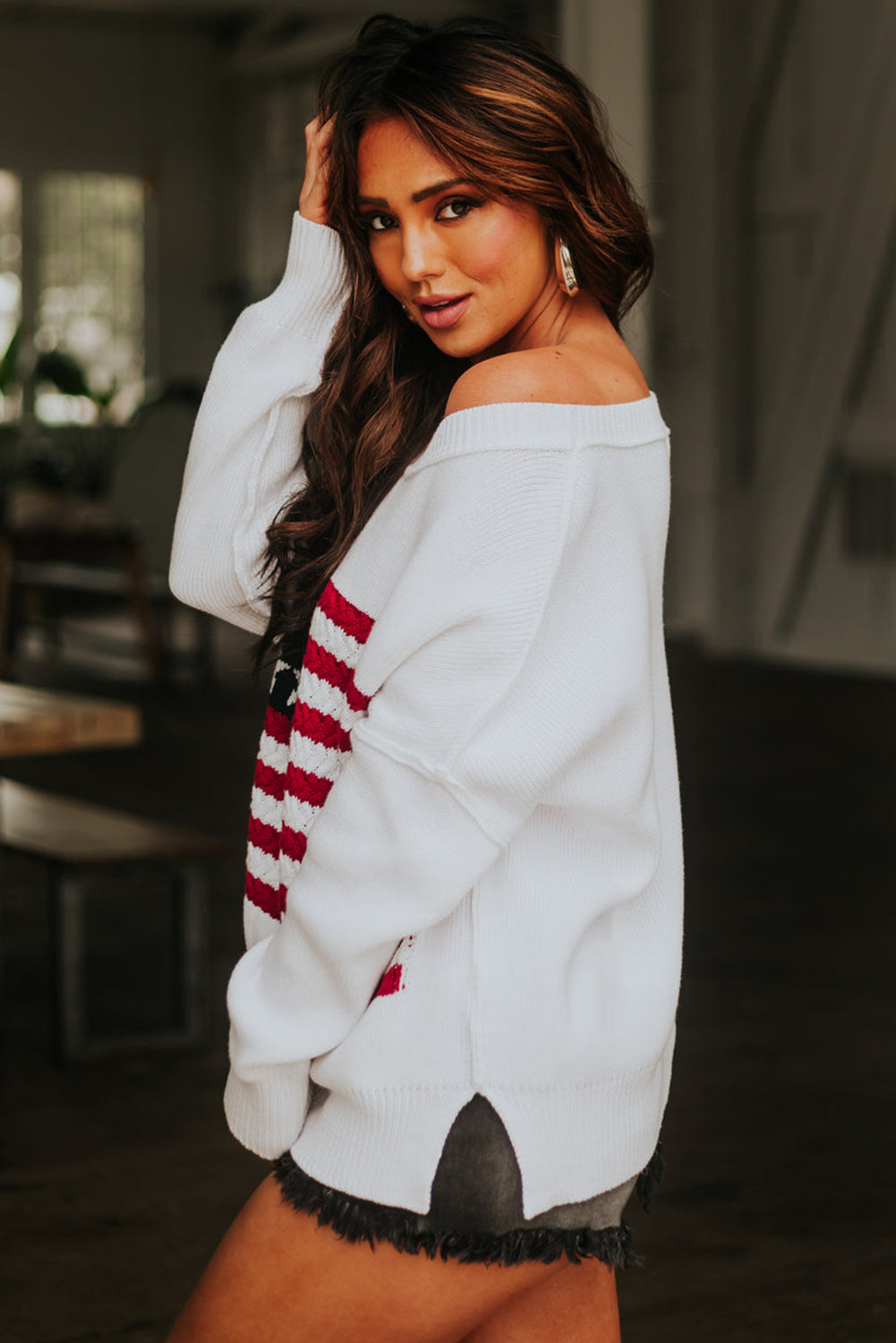 White American Flag Crochet Knit Sweater Sweaters & Cardigans JT's Designer Fashion