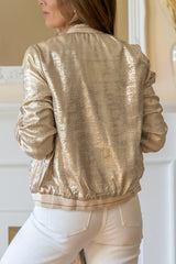 Pale Khaki Metallic Zip up Baseball Jacket Jackets JT's Designer Fashion