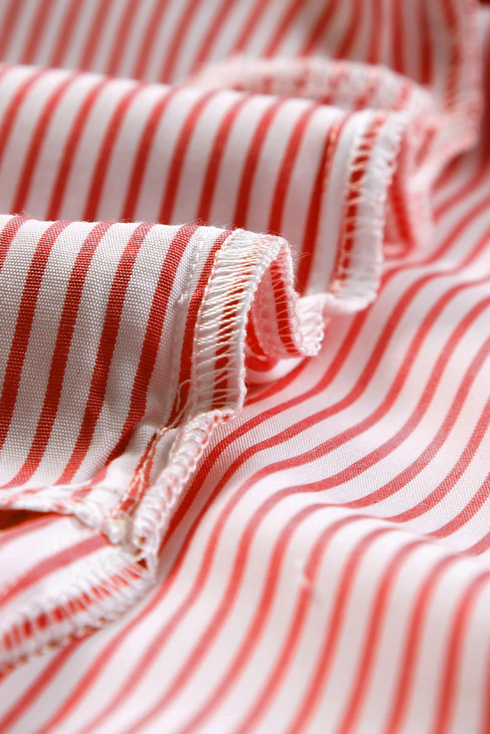 Red Stripe Smocked Cuffed Striped Boyfriend Shirt with Pocket Blouses & Shirts JT's Designer Fashion