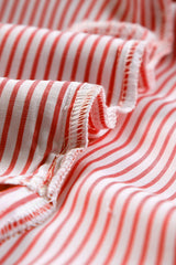 Red Stripe Smocked Cuffed Striped Boyfriend Shirt with Pocket Blouses & Shirts JT's Designer Fashion