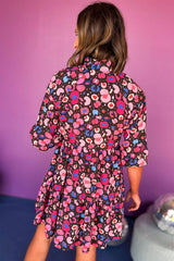 Rose Abstract Print V Neck Collared Half Sleeve Short Dress Dresses JT's Designer Fashion