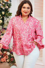 Pink Plus Size Floral Print Frilled Neck Puff Sleeve Top Plus Size Blouses & Shirts JT's Designer Fashion