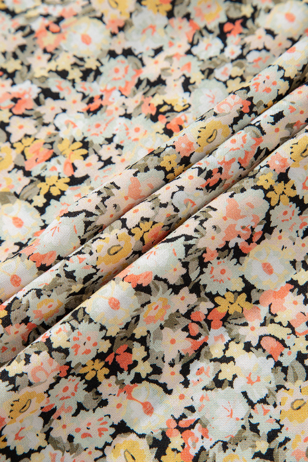 Khaki Boho Floral Printed Tie Waist Flared Sundress Floral Dresses JT's Designer Fashion