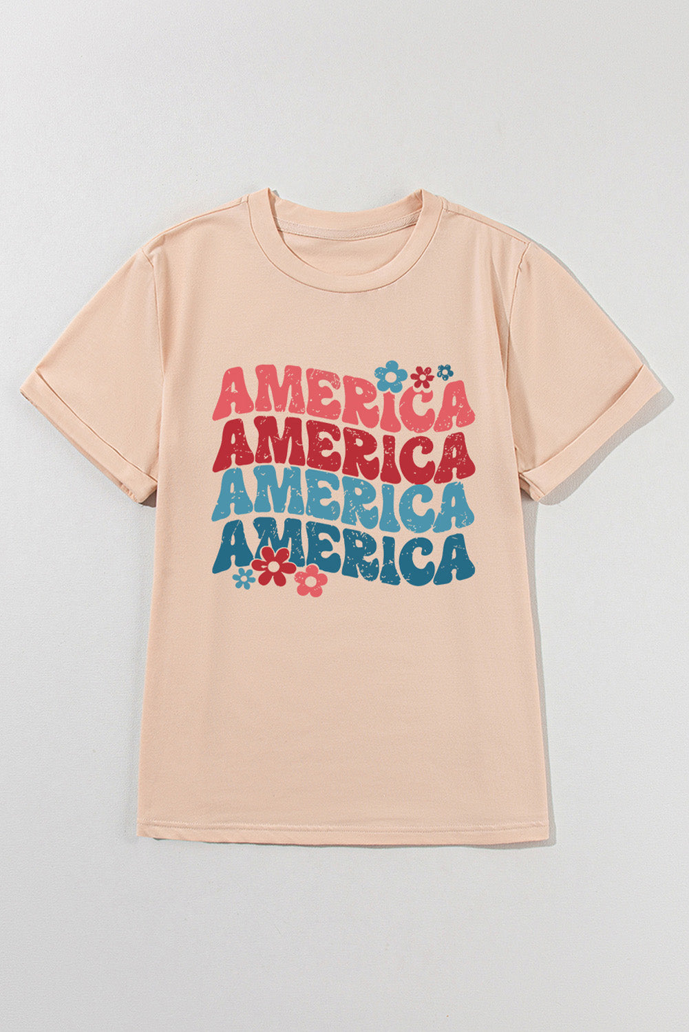 Khaki AMERICA Letter Floral Print T Shirt Graphic Tees JT's Designer Fashion