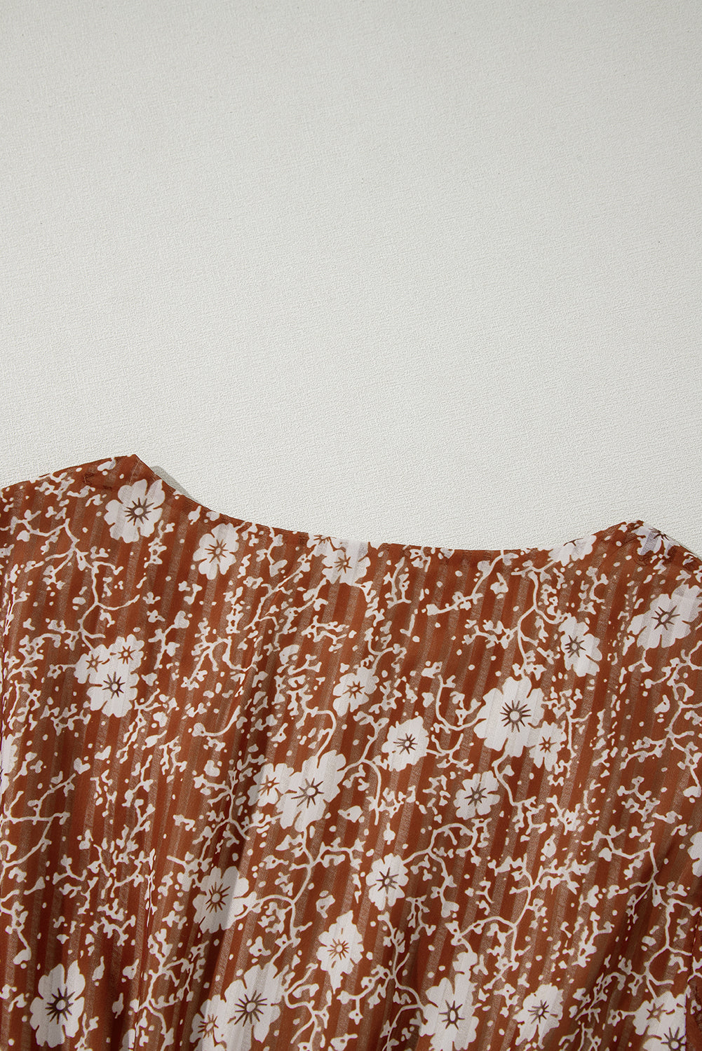 Brown Boho Floral Ruffled Puff Sleeve V Neck Mini Dress Floral Dresses JT's Designer Fashion