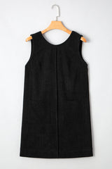 Black Corduroy Sleeveless Mini Dress With Patched Pockets Mini Dresses JT's Designer Fashion