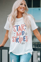 White STARS AND STRIPES Crew Neck Graphic Tee Graphic Tees JT's Designer Fashion