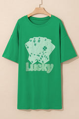 Bright Green Rhinestone Lucky Poker Cards Oversized T Shirt Mini Dress T Shirt Dresses JT's Designer Fashion