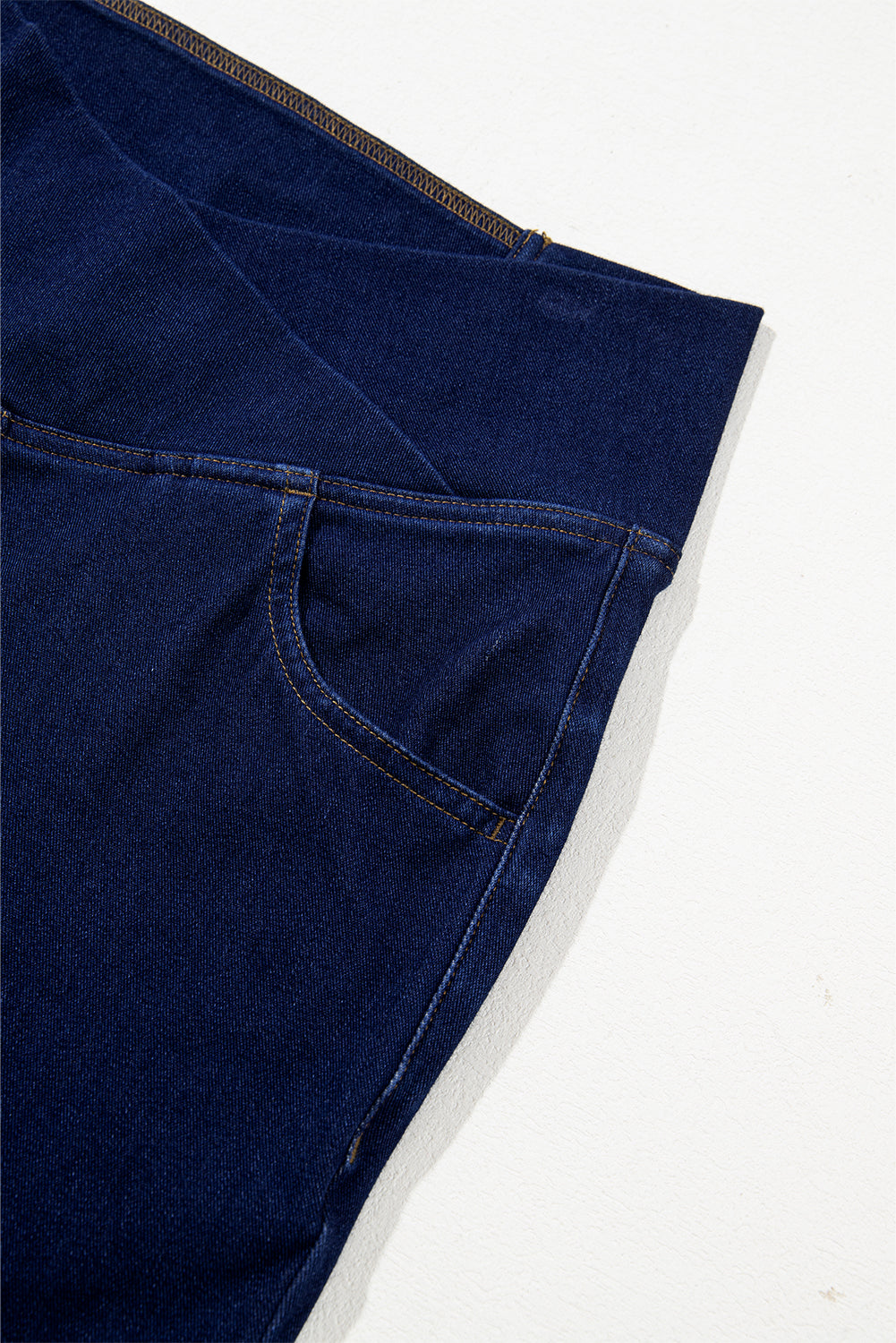 Dusk Blue Solid Crossed Waist High Elastic Fit Flare Knit Jeans Jeans JT's Designer Fashion