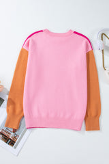 Bonbon Three Tone Contrast Round Neck Loose Sweater Sweaters JT's Designer Fashion