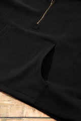 Black Fleece Lined Half Zipper Kangaroo Pockets Loose Hoodie Sweatshirts & Hoodies JT's Designer Fashion