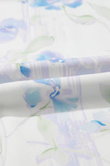 Sky Blue Floral Smocked High Waist Double Ruffle Sleeveless Long Dress Maxi Dresses JT's Designer Fashion