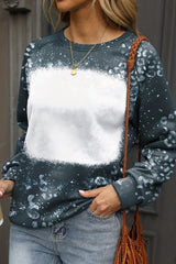 Blue Leopard Bleached Raglan Sleeve Crewneck Sweatshirt Sweatshirts & Hoodies JT's Designer Fashion