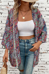 Red Paisley Print Open Front Kimono Kimonos JT's Designer Fashion