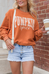 Orange PUMPKIN Spice Graphic Corded Crewneck Sweatshirt Graphic Sweatshirts JT's Designer Fashion