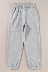 Light Grey Solid Color Fleece Lined Drawstring Waist Joggers Pants & Culotte JT's Designer Fashion