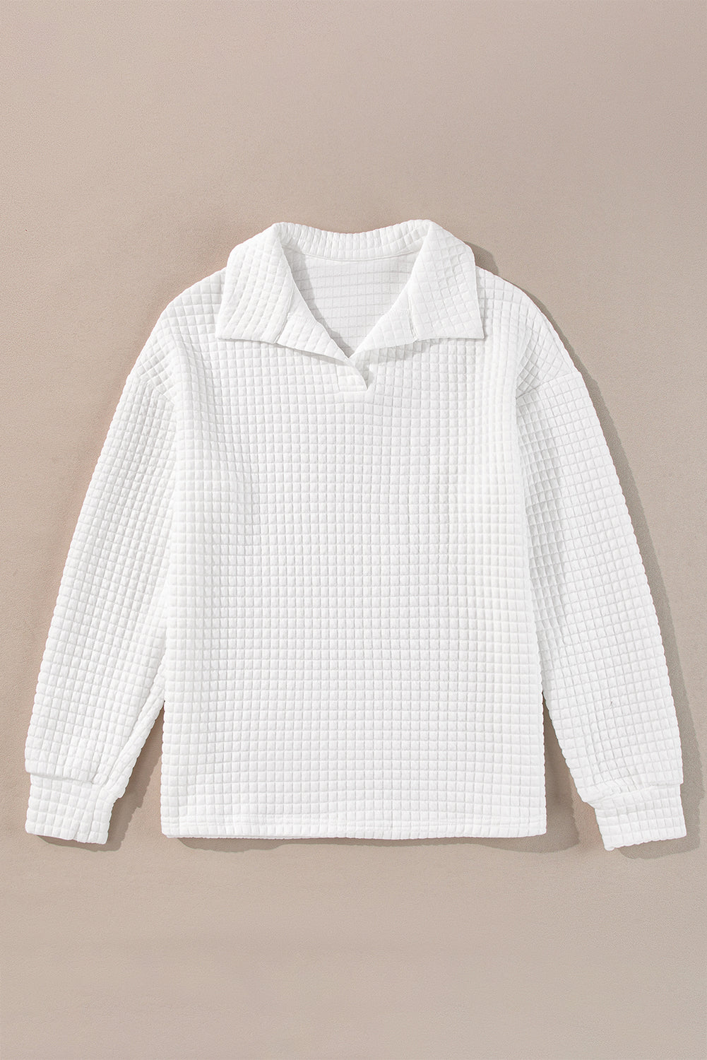 White Quilted Texture Sporty Collared Long Sleeve Top Long Sleeve Tops JT's Designer Fashion