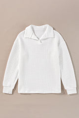 White Quilted Texture Sporty Collared Long Sleeve Top Long Sleeve Tops JT's Designer Fashion
