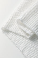 White Pearl Beaded Heart Pattern Fuzzy V Neck Sweater Sweaters JT's Designer Fashion
