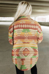 Yellow Western Aztec Print Button Flap Pocket Shacket Jackets JT's Designer Fashion