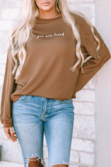 Khaki You Are Loved Print Corduroy Sweatshirt Sweatshirts & Hoodies JT's Designer Fashion