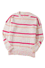 Pink Stripe Drop Shoulder Side Split Plus Size Sweater Plus Size Sweaters & Cardigans JT's Designer Fashion