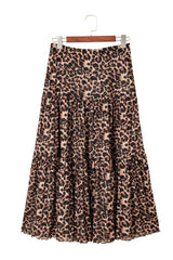 Brown Leopard Floral Reversible Ruffle Hem Maxi Skirt Skirts & Petticoat JT's Designer Fashion