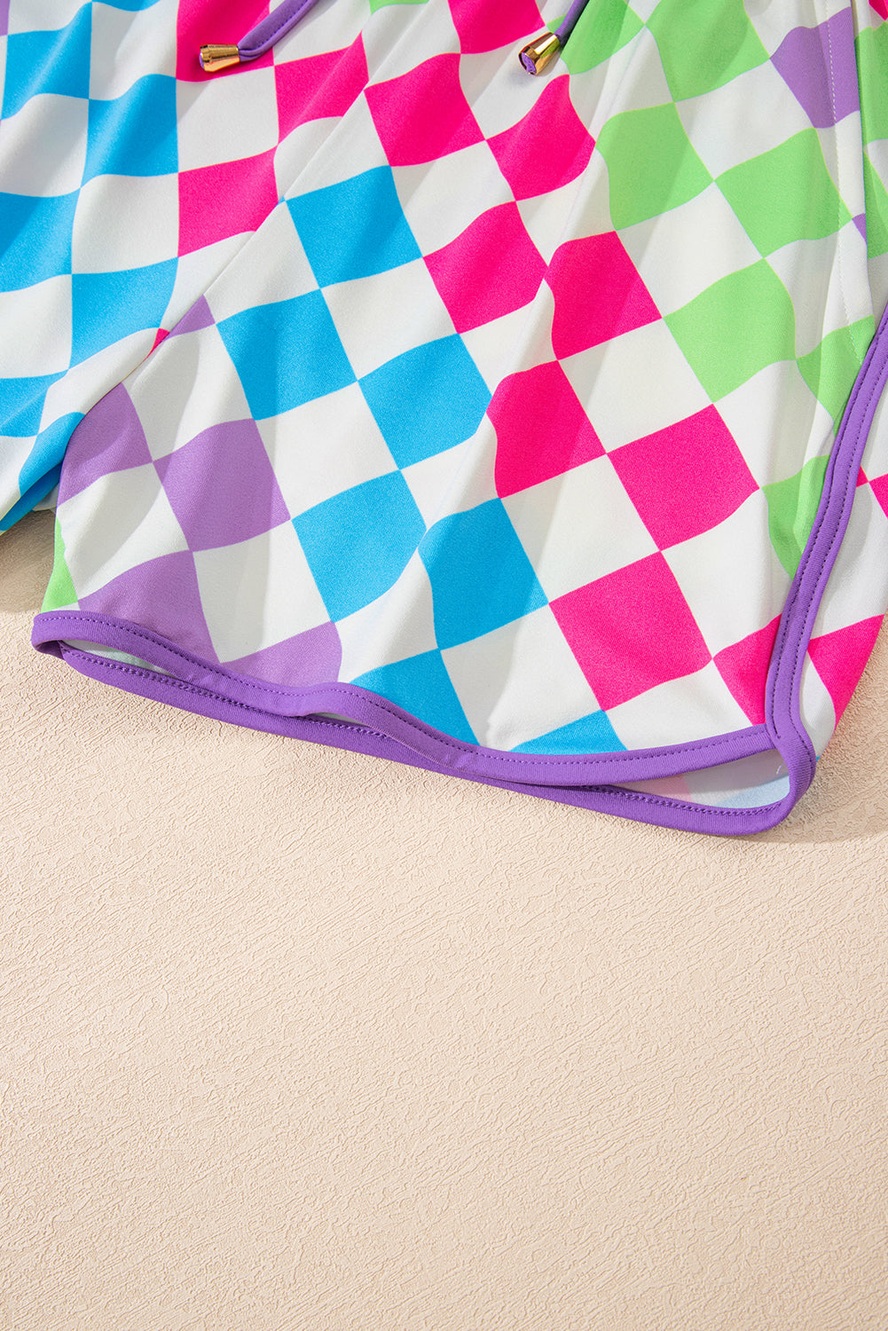 Multicolour Checkered Drawstring Elastic Waist Casual Shorts Casual Shorts JT's Designer Fashion