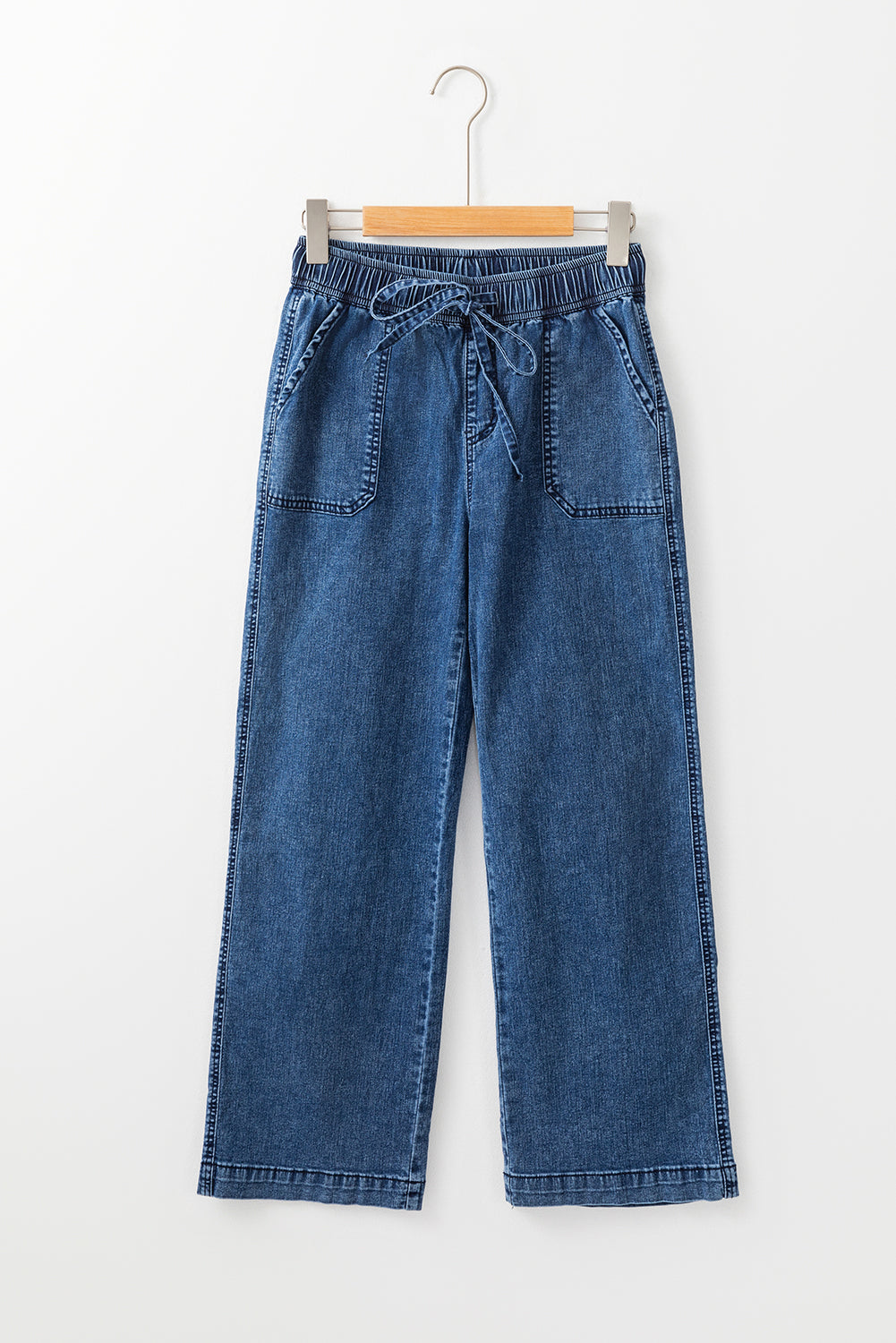 Sail Blue Mineral Wash Drawstring Waist Loose Straight Denim Pants Jeans JT's Designer Fashion