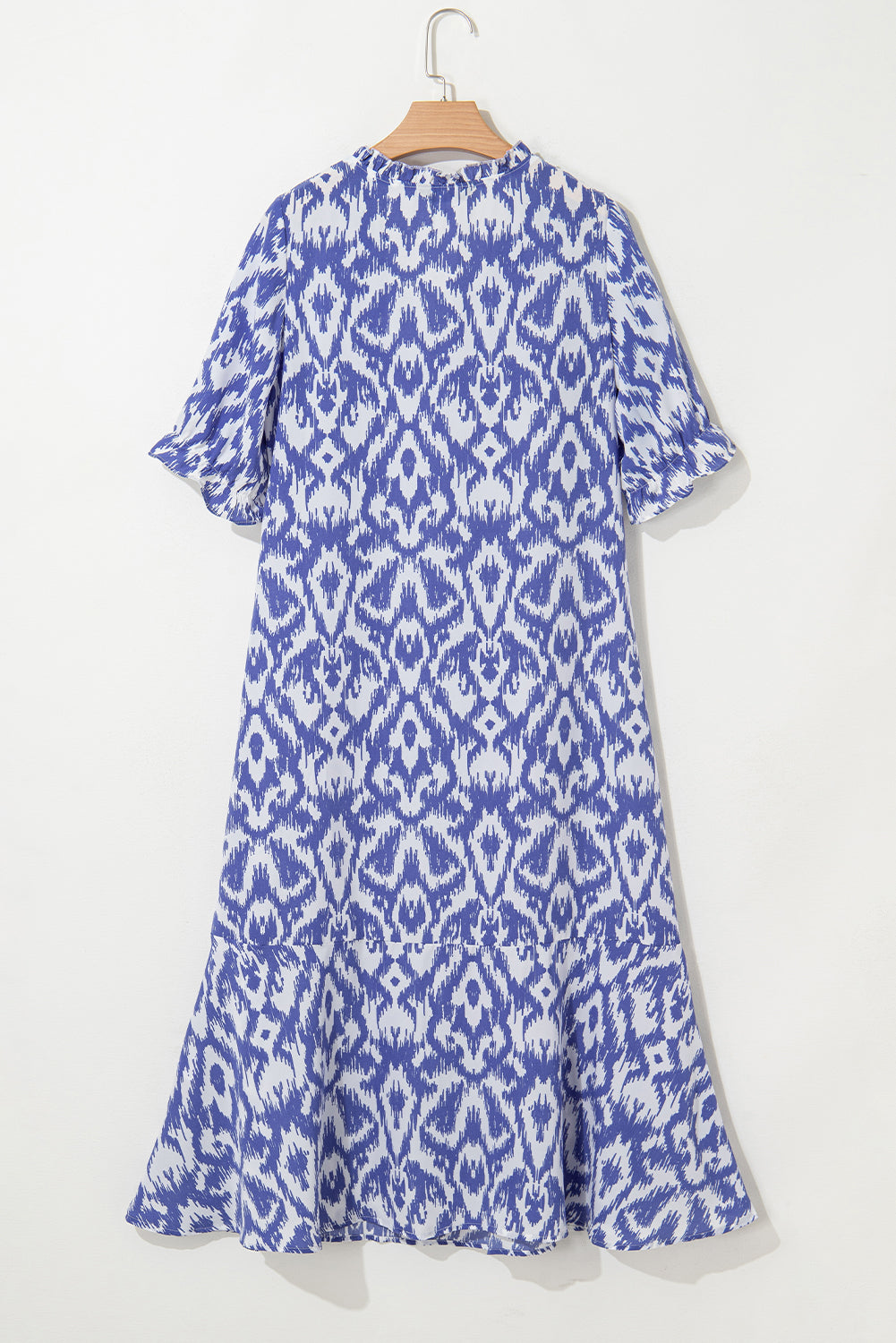 Sky Blue Geometric Print V Neck Casual Long Dress Maxi Dresses JT's Designer Fashion