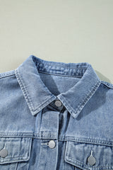 Beau Blue Ruffle Raw Hem Flap Pockets Denim Jacket Denim Jackets JT's Designer Fashion
