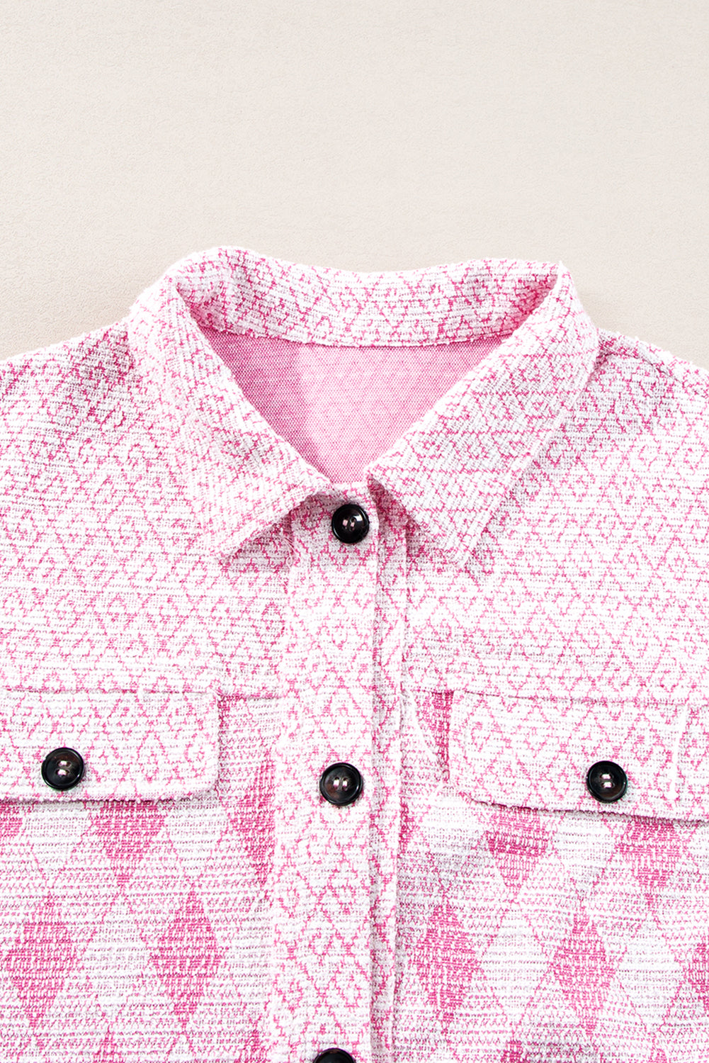 Delicacy Geometric Print Textured Flap Detail Shacket with Pocket Jackets JT's Designer Fashion