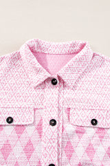 Delicacy Geometric Print Textured Flap Detail Shacket with Pocket Jackets JT's Designer Fashion