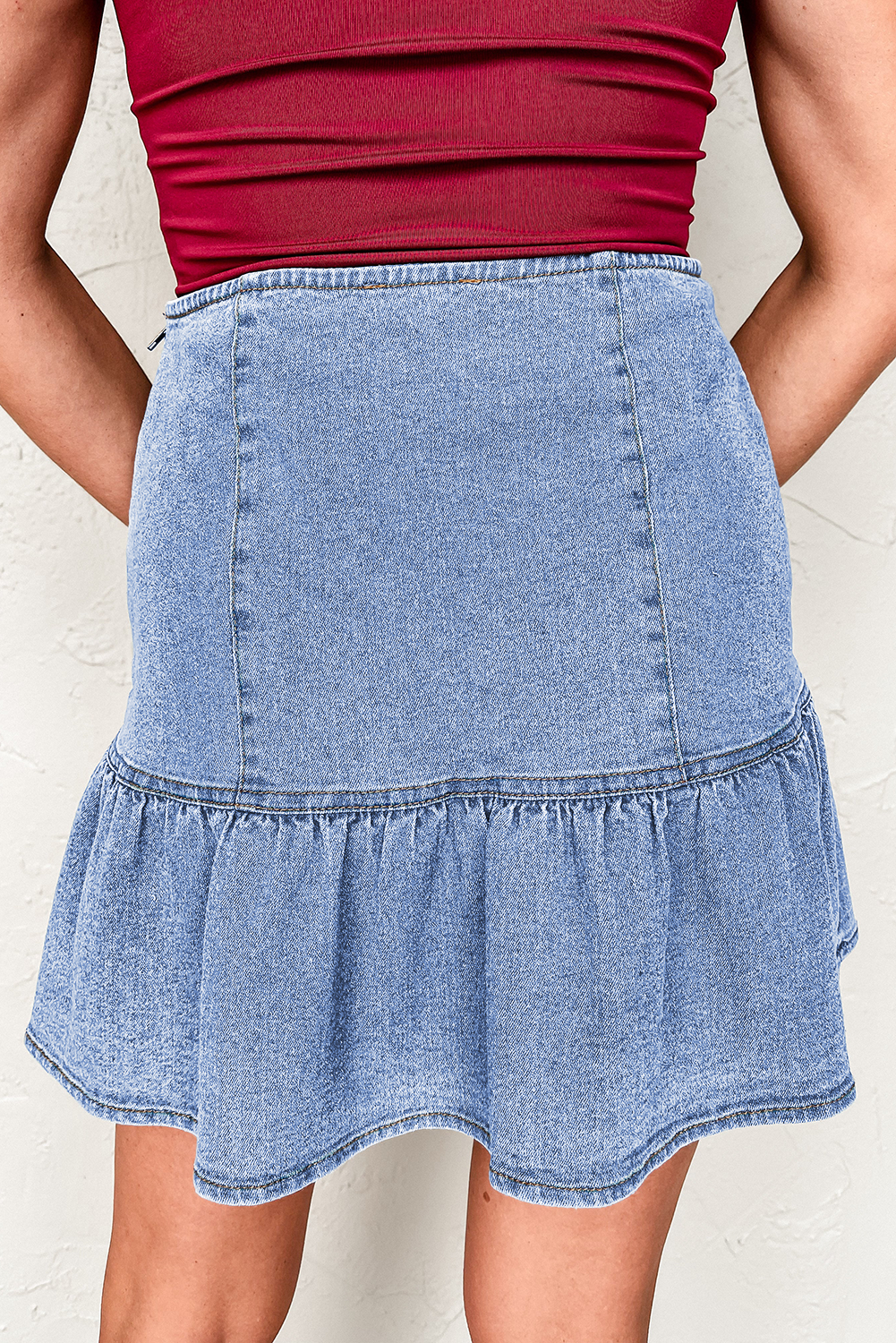 Beau Blue Asymmetric Ruffle Overlay Denim Mini Skirt Skirts & Petticoat JT's Designer Fashion