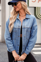 Wild Wind Washed Oversize Pocketed Denim Jacket Denim Jackets JT's Designer Fashion